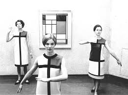 Yves Saint Laurant Mondrian Dresses, 1965 w/ Piet Mondrain Painting  